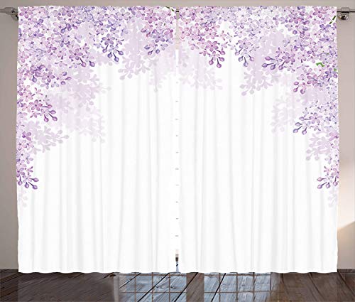 ABAKUHAUS Flor Cortinas, Lila Flores de Primavera, Sala de Estar Dormitorio Cortinas Ventana Set de Dos Paños, 280 x 225 cm, Pálido Malva Lavanda