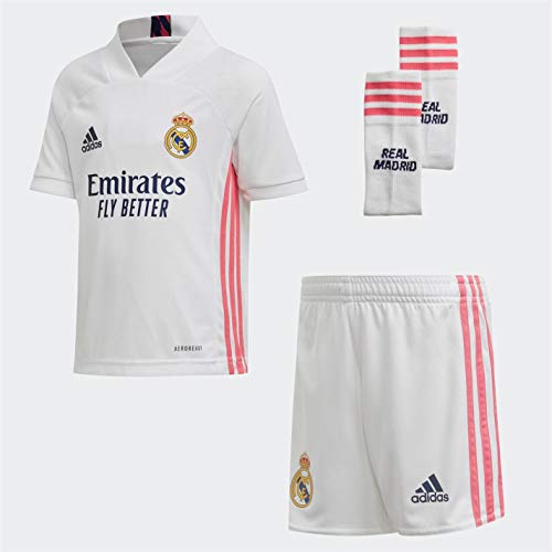 Adidas Real Madrid Temporada 2020/21 Equipación Completa Oficial, Niños, Blanco, 98 cm (2-3 años)