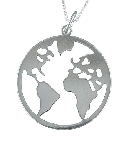 Alylosilver Collar Colgante Mapa Mundi Bola del Mundo de Plata para Mujer - Incluye Cadena de 45 cm y Estuche para Regalo