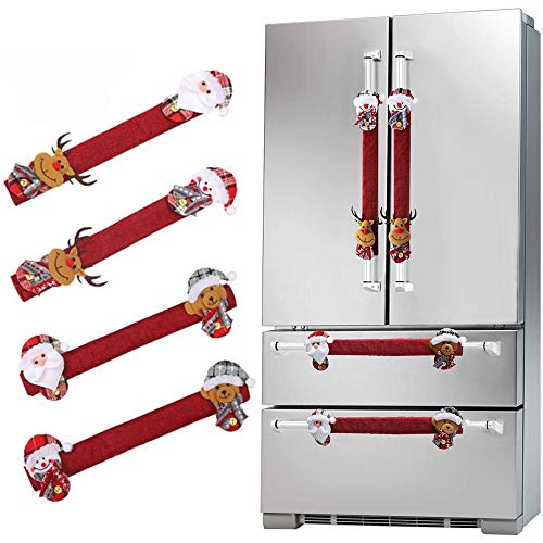 AMACOAM Cubierta Manija de Refrigerador Navidad Adornos Navideños para Refrigerador 4 Piezas Decoración de Refrigerador Navideña Decorativo para Manija de Puerta de Microondas Lavavajillas, Rojo