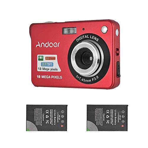 Andoer 18M 720P HD Cámara Digital Videocámara con 2pcs Baterías Recargables 8X Zoom Digital Anti-Shake 2.7 Pulgadas LCD Niños (Rojo)