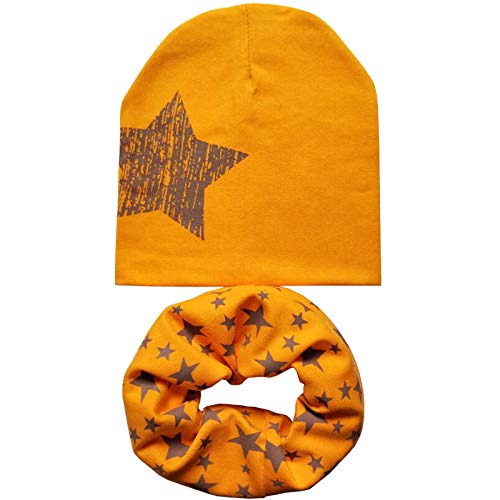 BAONUANM Conjunto De Sombrero para Niños,Moda Amarillo Estrellas Algodón Bebé Sombreros Bufanda Conjunto Niño Sombreros Gilrs Sombreros Otoño Invierno Bebé Sombreros Niños Cap Bufanda Collares