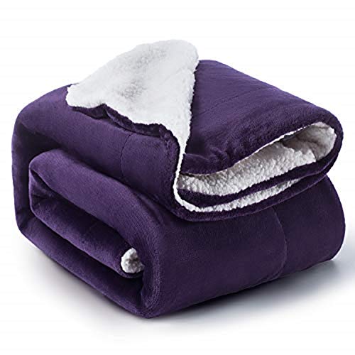 Bedsure Manta Reversible de Franela/Sherpa 150x200cm Morada - Manta para Cama 90 Púrpura de 100% Microfibra Extra Suave - Manta de Felpa Violeta