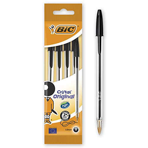 Bic Cristal Original - Bolígrafo de punta redonda, color negro, pack de 4 unidades