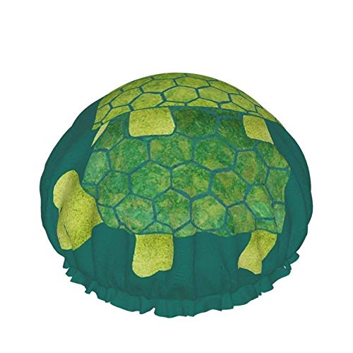 Bonita pila de tortuga en verde azulado, verde lima y turquesa, gorro de ducha de doble capa, gorro de baño elástico impermeable para m