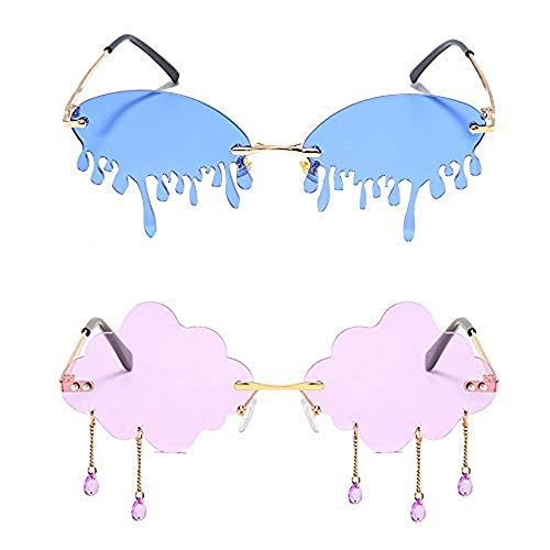 BOOUEYY 2 gafas de sol de nubes baratas, a la moda sin montura para mujer 2020 retro nube borla gafas de sol para hombres sin montura punk gafas sombra