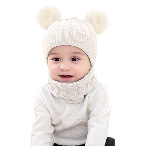 Borlai - Juego de gorro de punto para bebé y braga para el cuello, para invierno, cálido, de 1 a 6 años Blanco blanco