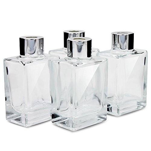 botellas de difusor de vidrio con tapas,tamaño de rectángulo pequeño, juego de 4-3.42 "de alto,40ml 1.4fl oz Accesorios de fragancia Uso para juegos de difusores de láminas de reemplazo de bricolaje