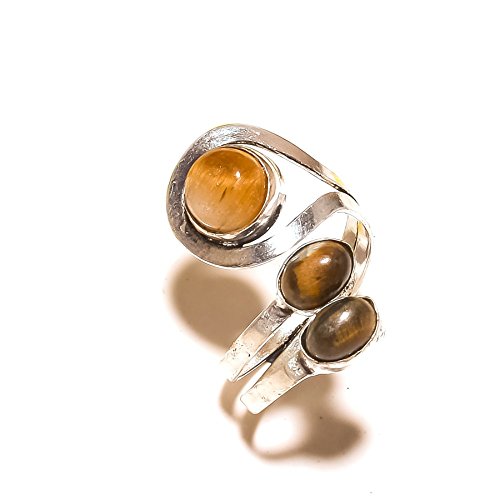 Brown TIGER EYE! RING For Party Wear Gift, Silver Plated! HANDMADE Jewelry Art! All Variety Store! Size 6.5 US(Sizeable)