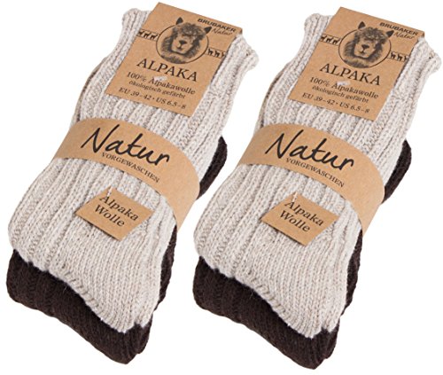 BRUBAKER 4 pares de calcetines de pura lana de alpaca - naturales - tamaño 35/38
