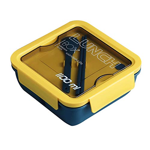 Caja Bento portátil con palillos y ranura para cuchara, caja de bento cuadrada fácil de limpiar, apta para adultos y niños (color: verde)