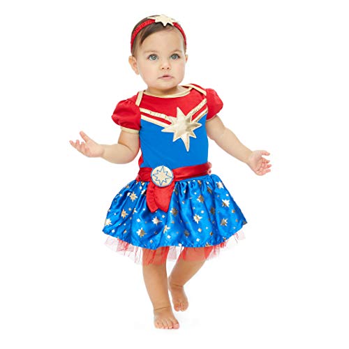 Captain Marvel Girls Short Sleeve Costume Dress & Headband Superhero Cosplay