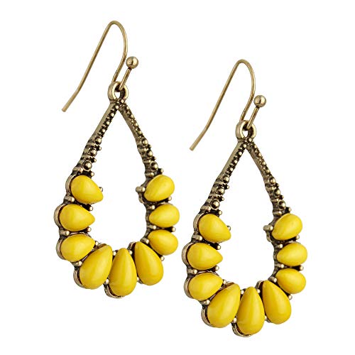 Charming Charlie Women's Cab Stone Drop Earrings - Mustard Gemstones, Burnished Gold Plating - Yellow