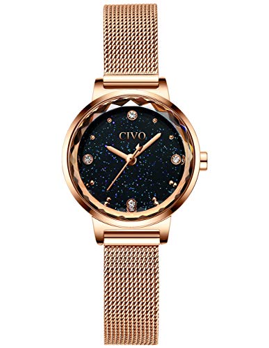 CIVO Relojes para Mujer Reloj Damas de Malla Impermeable Lujo Minimalista Oro Rosa Elegante Banda de Acero Inoxidable Relojes de Pulsera Moda Vestir Negocio Casual Reloj de Cuarzo (Oro Rosa)