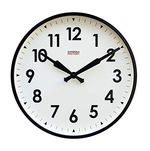 Cloudnola Factory Reloj de Pared Inspirado por los Antiguos Relojes de Fabricas – Metal - Negro y Blanco - 45 cm – Silencioso – Movimiento de Quartz -Pilas - con Numeros