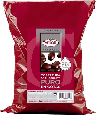 Cobertura de Chocolate Negro en Gotas - Valor. Pack 2,5 Kg