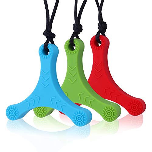Collar Mordedor Bebe, Xiangmall 3 Colores Collar de Dentición de Silicona Colgante Mordedor para Autismo o ADHD Bebe Juguete para Morder para Autistas