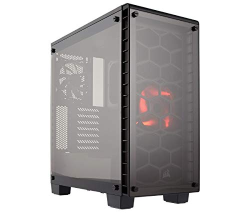 Corsair Crystal 460X - Caja de PC, Mid-Tower ATX compacto, ventana lateral cristal templado con ventilador, Iluminación Rojo LED, Negro