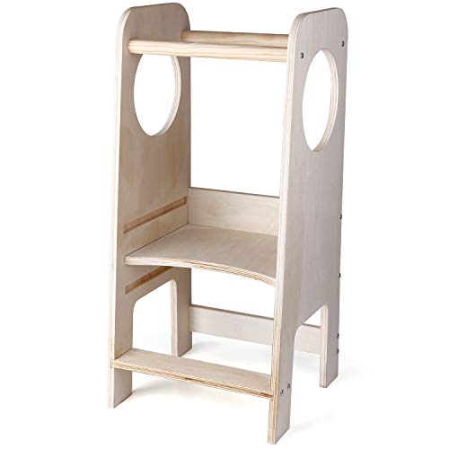 CRZDEAL Torre de aprendizaje de madera, silla de aprendizaje para niños pequeños, silla de aprendizaje, altura ajustable, ayudante de cocina