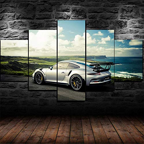 Cuadro sobre Impresión Lienzo 5 Piezas -Mural Moderno 5 Piezas,Porsche 911 GT3 RS Super coche Dormitorios Decoración para El Hogar -No Tejido Lienzo Impresión- Modular Poster Mural-Listo para Colgar