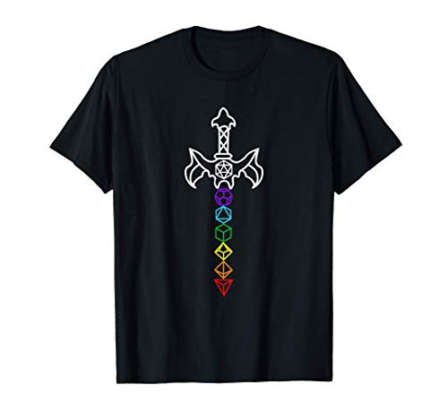 Dados Espada Gay Orgullo LGBT D20 Conjunto RPG Arco Iris Camiseta