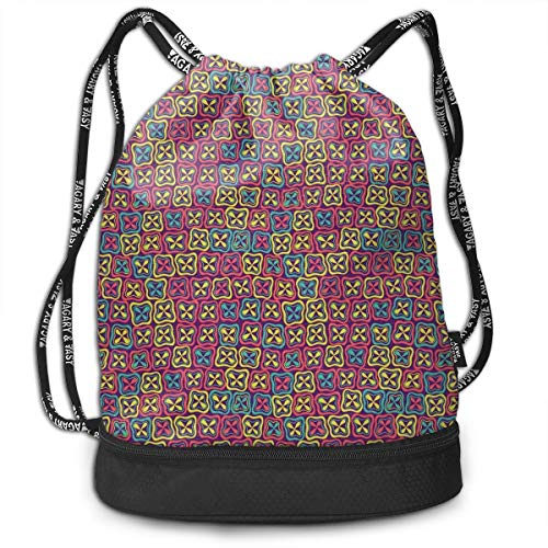 DDHHFJ Multifunctional Drawstring Backpack for Men & Women, Flowers Clover Petals Mosaic Style Mother Nature Spring Season Baby Childish Kids,Travel Bag Sports Tote Sack with Wet & Dry Compartments