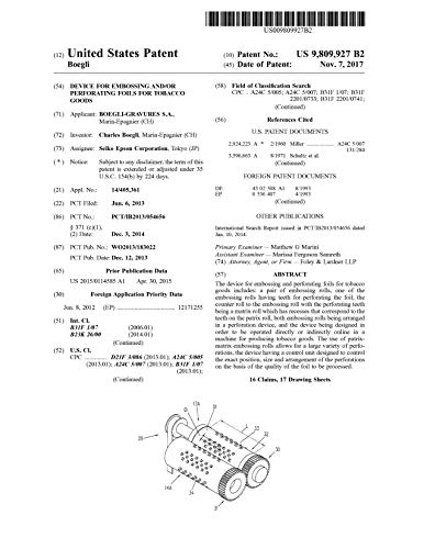 Device for embossing and/or perforating foils for tobacco goods: United States Patent 9809927 (English Edition)