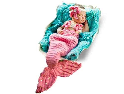 Disfraz de sirena, recién nacido para niña o niño de ganchillo para fotografía de fotografía de accesorios (rosa claro)