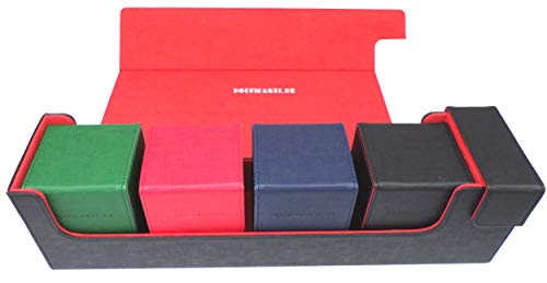 docsmagic.de Premium Magnetic Tray Long Box Black/Red Large + 4 Flip Boxes Mix 1- Negra/Roja
