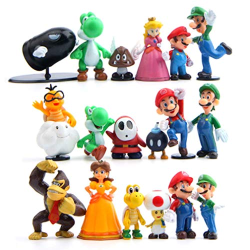 EASTVAPS 18Pcs Super Mario PVC Figure Bros Luigi Figuras de acción Yoshi Mario
