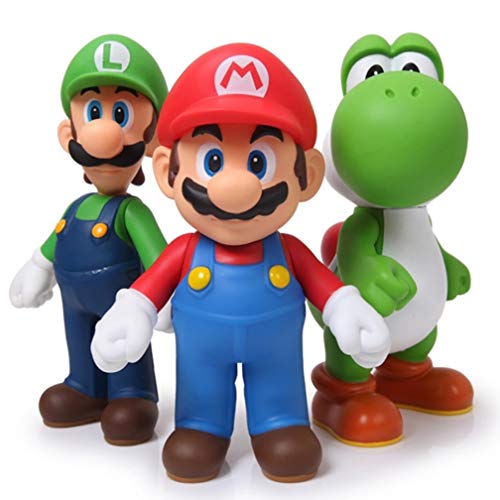 EASTVAPS 3 unids Super Mario Bros Mario Yoshi Luigi PVC Figura de acción de colección Modelo de Juguete 11-12cm  