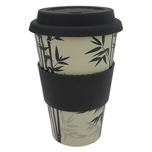 ebos Taza de bambú Coffee-to-Go, sin melamina, taza reutilizable de materiales naturales, apta para lavavajillas y microondas, hoja de bambú