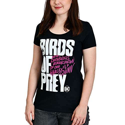 Elbenwald Birds of Prey Camiseta de Mujer Logo Harley Quinn DC Comics Algodón Negro - S