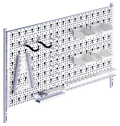 Element System Panel perforado para herramientas de metal con juego de portaherramientas de 19 piezas incluyendo tornillos y tacos, panel para herramientas blanco, accesorios de banco de trabajo