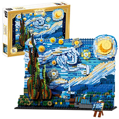 Elroy369Lion 1830 piezas Van Gogh The Starry Night Pintura de ladrillos modelo, juguetes educativos para niños y adultos