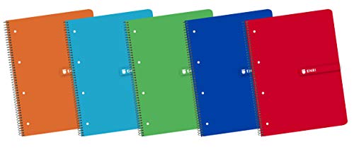 Enri 400058201 - Pack de 5 cuadernos espiral, tapa blanda, A4+, 24 x 32 cm, multicolor