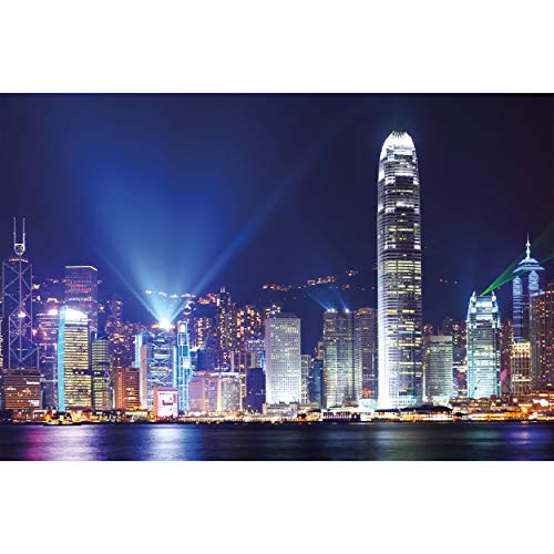 GREAT ART XXL Póster – Hong Kong En La Noche – Decoración De Pared Deco Mega Ciudad Turismo Luces Ciudad Mural Metrópolis Escena Nocturna Skyline China Motif (140 X 100 Cm)