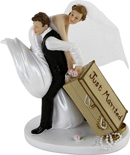 'Günthart – Figura para tarta Cake Topper boda par de Novios decoración boda wedding | Pareja con maletín "Just Married, 13 cm