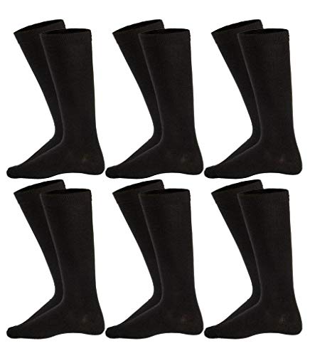 HJ 12 Pares de Calcetines de vestir para Hombre/Mujer, de Algodón peinado calidad suprema Negro,Gris, Azul marino (Negro, 40-46)