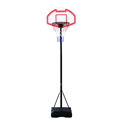 HOMCOM Canasta de Baloncesto Plegable Altura Ajustable 165-210cm Basket Red y Tablero