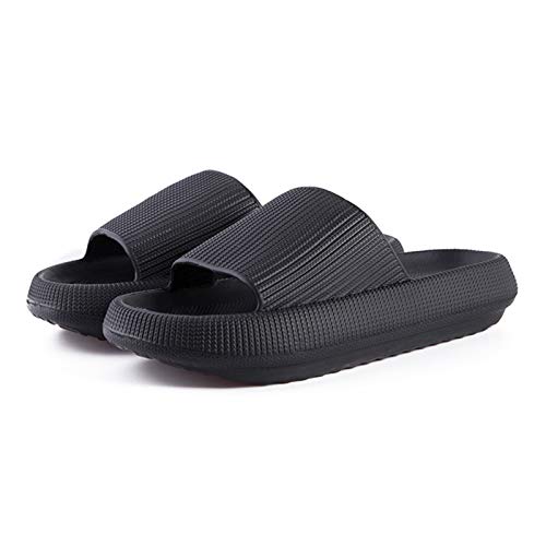 HZWZ Pillow Slides Sandals, Pillow Slides Pillow Slides Slippers, Ultra-Soft Cloud Shoes Anti-Slip, Open Toe Quick Drying Slides Bathroom Slippers (Black, 38/39)