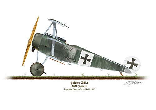Impresión con diseño de avión alemán Fokker DR1 vintage de 1917 pilotado por Werner Voss. A5 con efecto brillante. Imagen de la Primera Guerra Mundial firmada