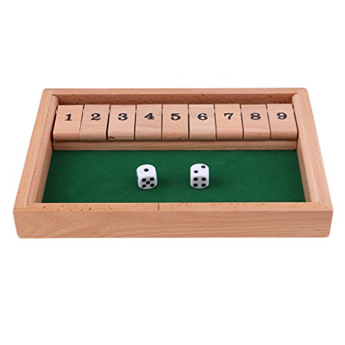 IPOTCH Juego De Mesa Wooden Shut The Box con 2 Juegos De Dados Y Números para 2-4 Jugadores - 25.6 x 17.5 x 3 cm