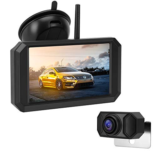 Jansite HD 720P Kit de cámara de Marcha Atrás Inalámbrica Digital, Monitor TFT-LCD de 5'' con Señal Estable, Cámara de Respaldo Impermeable de Visión Nocturna Súper, Instalación fácil