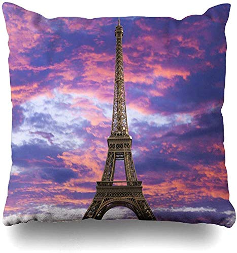 JONINOT Doble Cojines Fundas 18" Hierba Azul Atardecer Torre Eiffel París Francia La mayoría de los Parques de Arco Atracción Verde en Funda de Almohada Suave para la Piel