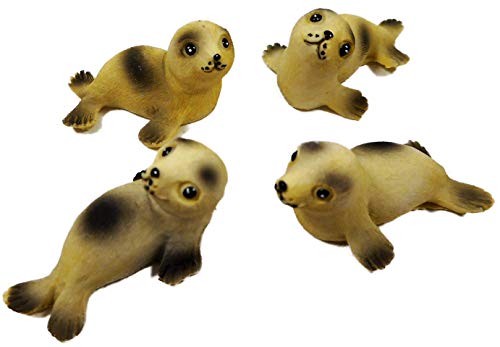 Juego de 4 figuras decorativas de foca de 4 x 3 cm, mar marítimo, peces depredadores, viviendas, animales, 39.2161