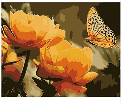 Kits De Pintura por Números Lienzo Preimpreso De Bricolaje Flor De Mariposa Amarilla para Amigo Adultos Niños Tercera Edad Junior 40X50Cm