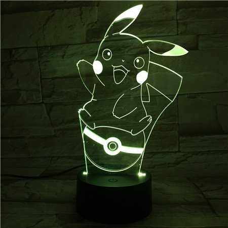 Lampara LED Pokémon Pikachu Pokéball Cambia Color USB Luz Nocturna