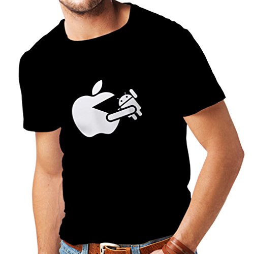 lepni.me Camisetas Hombre Funny Apple Comer un Robot - Regalo para los fanáticos de la tecnología (XXXX-Large Negro Fluorescente)