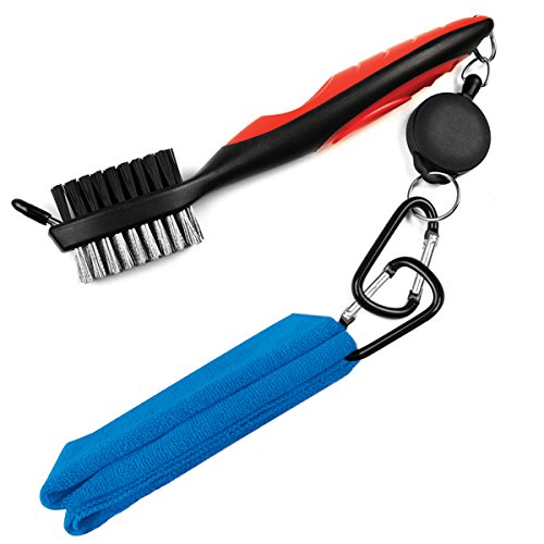 LeRan - Kit de limpieza para palos de golf, formado por cepillo retráctil y juego de toallas de microfibra 2 en 1, con mosquetón de aluminio, Blue towel